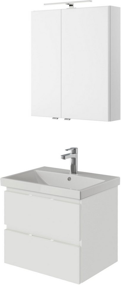 Saphir Badmöbel-Set Serie 4035 2-teilig, Keramikwaschtisch mit LED-Spiegelschrank, (Set), 60 cm breit, inkl. Türdämpfer, 2 Schubladen, 2 Türen, 2 Einlegeböden von Saphir