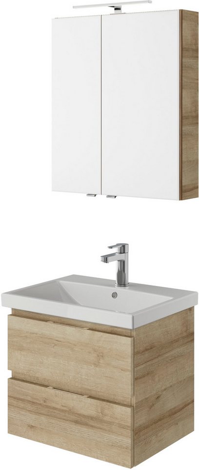 Saphir Badmöbel-Set Serie 4035 2-teilig, Keramikwaschtisch mit LED-Spiegelschrank, (Set), 60 cm breit, inkl. Türdämpfer, 2 Schubladen, 2 Türen, 2 Einlegeböden von Saphir