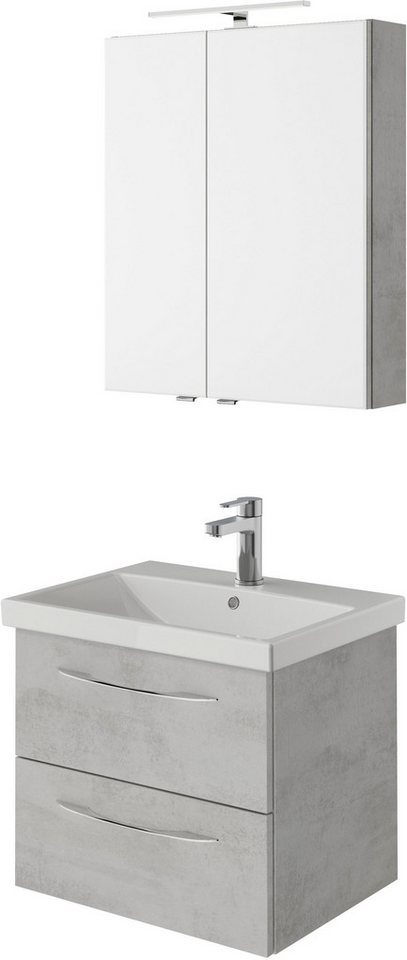 Saphir Badmöbel-Set Serie 4035 2-teilig, Keramikwaschtisch mit LED-Spiegelschrank, (Set), 60 cm breit, inkl. Türdämpfer, 2 Schubladen, 2 Türen, 2 Einlegeböden von Saphir