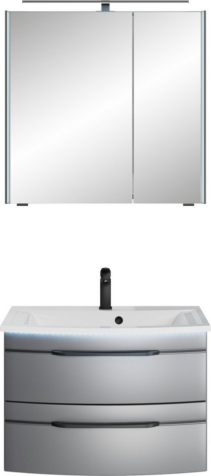Saphir Badmöbel-Set Serie 7045 2-teilig Mineralmarmor-Waschtisch mit LED-Spiegelschrank, (Set, 2-St), Badezimmer-Set 73,2 cm breit, inkl. Türdämpfer, 2 Türen, 2 Schubladen von Saphir