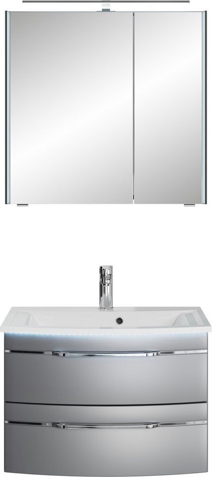 Saphir Badmöbel-Set Serie 7045 2-teilig Mineralmarmor-Waschtisch mit LED-Spiegelschrank, (Set, 2-St), Badezimmer-Set 73,2 cm breit, inkl. Türdämpfer, 2 Türen, 2 Schubladen von Saphir