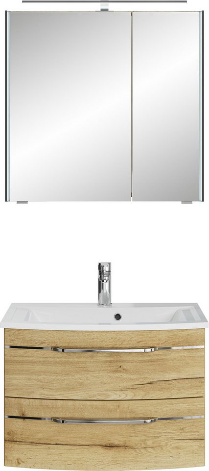 Saphir Badmöbel-Set Serie 7045 2-teilig Mineralmarmor-Waschtisch mit LED-Spiegelschrank, (Set, 2-St), Badezimmer-Set 73,2 cm breit, inkl. Türdämpfer, 2 Türen, 2 Schubladen von Saphir
