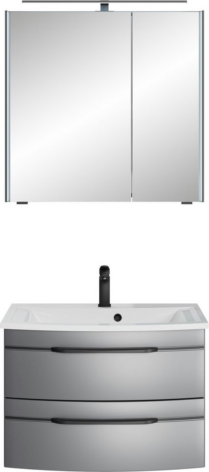 Saphir Badmöbel-Set Serie 7045 2-teilig Mineralmarmor-Waschtisch mit LED-Spiegelschrank, (Set, 2-St), Badezimmer-Set 73,2 cm breit, inkl. Türdämpfer, 2 Türen, 2 Schubladen von Saphir