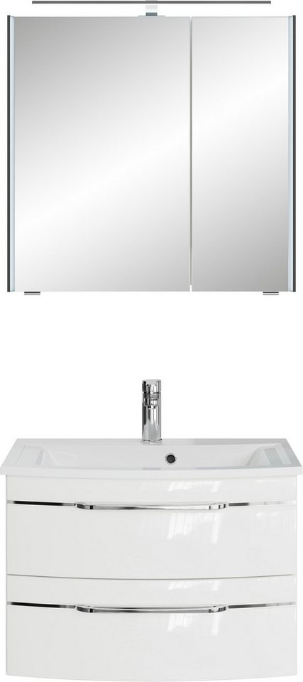 Saphir Badmöbel-Set Serie 7045 2-teilig Mineralmarmor-Waschtisch mit LED-Spiegelschrank, (Set, 2-St), Badezimmer-Set 73,2 cm breit, inkl. Türdämpfer, 2 Türen, 2 Schubladen von Saphir