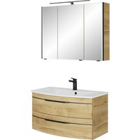 Saphir Badmöbel-Set "Serie 7045 2-teilig Mineralmarmor-Waschtisch mit LED-Spiegelschrank", (Set, 2 St.), Badezimmer-Set 93,2 cm breit, inkl. Türdämpfer, 3 Türen, 2 Schubladen von Saphir