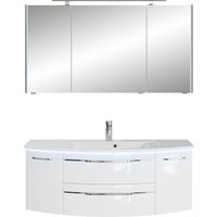 Saphir Badmöbel-Set "Serie 7045 2-teilig Mineralmarmor-Waschtisch mit LED-Spiegelschrank", (Set, 2 St.), Badezimmer-Set 133,2 cm breit, inkl. Türdämpfer, 5 Türen, 2 Schubladen von Saphir