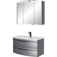 Saphir Badmöbel-Set "Serie 7045 2-teilig Mineralmarmor-Waschtisch mit LED-Spiegelschrank", (Set, 2 St.), Badezimmer-Set 93,2 cm breit, inkl. Türdämpfer, 3 Türen, 2 Schubladen von Saphir