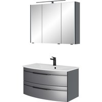 Saphir Badmöbel-Set "Serie 7045 2-teilig Mineralmarmor-Waschtisch mit LED-Spiegelschrank", (Set, 2 St.), Badezimmer-Set 93,2 cm breit, inkl. Türdämpfer, 3 Türen, 2 Schubladen von Saphir