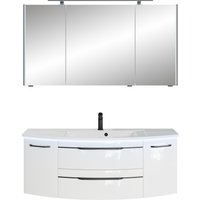 Saphir Badmöbel-Set "Serie 7045 2-teilig Mineralmarmor-Waschtisch mit LED-Spiegelschrank", (Set, 2 St.), Badezimmer-Set 133,2 cm breit, inkl. Türdämpfer, 5 Türen, 2 Schubladen von Saphir