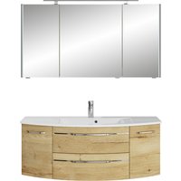 Saphir Badmöbel-Set "Serie 7045 2-teilig Mineralmarmor-Waschtisch mit LED-Spiegelschrank", (Set, 2 St.), Badezimmer-Set 133,2 cm breit, inkl. Türdämpfer, 5 Türen, 2 Schubladen von Saphir