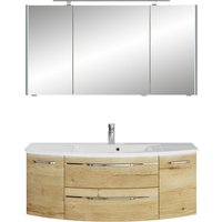 Saphir Badmöbel-Set "Serie 7045 2-teilig Mineralmarmor-Waschtisch mit LED-Spiegelschrank", (Set, 2 St.), Badezimmer-Set 133,2 cm breit, inkl. Türdämpfer, 5 Türen, 2 Schubladen von Saphir