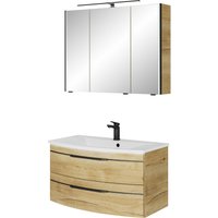 Saphir Badmöbel-Set "Serie 7045 2-teilig Mineralmarmor-Waschtisch mit LED-Spiegelschrank", (Set, 2 St.), Badezimmer-Set 93,2 cm breit, inkl. Türdämpfer, 3 Türen, 2 Schubladen von Saphir