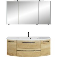 Saphir Badmöbel-Set "Serie 7045 2-teilig Mineralmarmor-Waschtisch mit LED-Spiegelschrank", (Set, 2 St.), Badezimmer-Set 133,2 cm breit, inkl. Türdämpfer, 5 Türen, 2 Schubladen von Saphir