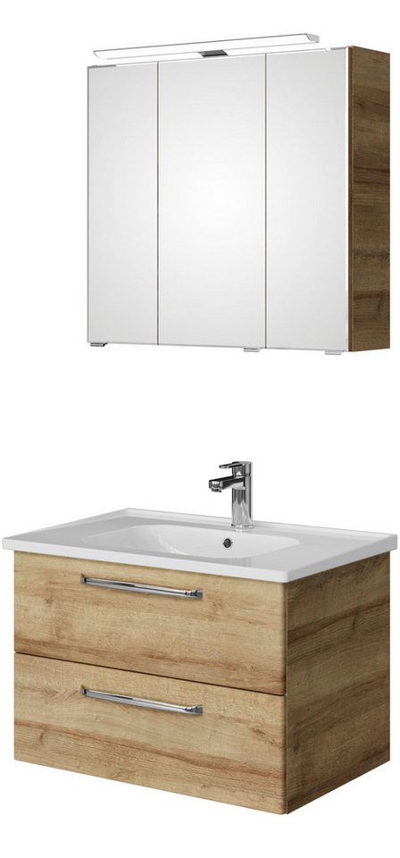 Saphir Badmöbel-Set Trentino 2-teilig Keramik-Waschtisch, Spiegelschrank mit LED-Leuchte, (3-St), Badmöbel-Set 79cm breit, inkl. Türdämpfer, 3 Türen, 2 Auszügen von Saphir