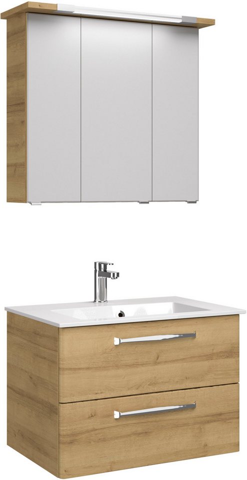 Saphir Badmöbel-Set Trentino 2-tlg. Mineralmarmor-Waschtisch,Spiegelschrank mit LED-Profil, (3-St), Badmöbel-Set 77cm breit, inkl. Türdämpfer, 3 Türen, 2 Auszügen von Saphir