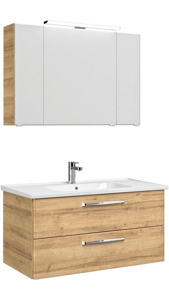 Saphir Badmöbel-Set Trentino 2-teilig Keramik-Waschtisch, Spiegelschrank mit LED-Leuchte, (3-St), Badmöbel-Set 109cm breit, inkl. Türdämpfer, 3 Türen, 2 Auszügen von Saphir