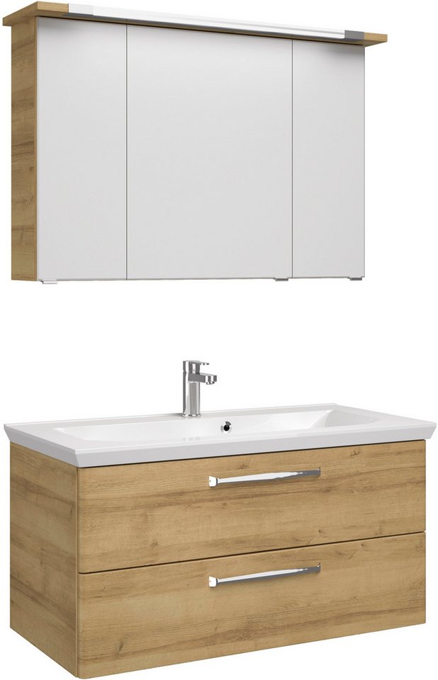 Saphir Badmöbel-Set Trentino 2-tlg Mineralmarmor-Waschtisch, Spiegelschrank mit LED-Profil, (3-St), Badmöbel-Set 110cm breit, inkl. Türdämpfer, 3 Türen, 2 Auszügen von Saphir