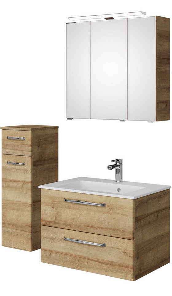 Saphir Badmöbel-Set Badmöbel-Set Trentino 3-tlg Mineralmarmorwaschtisch LED-Spiegelschrank, (4-St), Badezimmer-Set mit Unterschrank inkl. Türdämpfer von Saphir