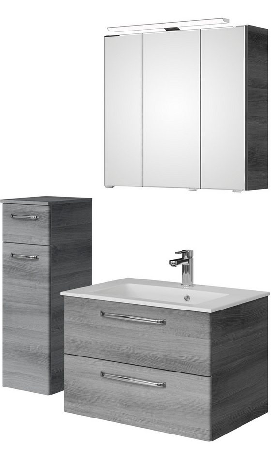 Saphir Badmöbel-Set Badmöbel-Set Trentino 3-tlg Mineralmarmorwaschtisch LED-Spiegelschrank, (4-St), Badezimmer-Set mit Unterschrank inkl. Türdämpfer von Saphir