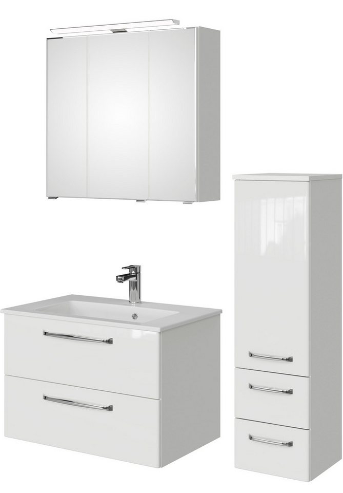 Saphir Badmöbel-Set Badmöbel-Set Trentino 3-tlg Mineralmarmorwaschtisch,LED-Spiegelschrank, (4-St), Badezimmer-Set mit Midischrank inkl. Türdämpfer von Saphir
