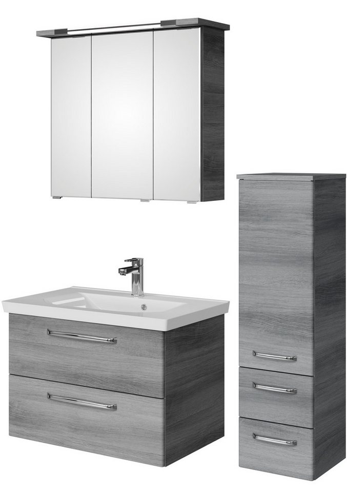 Saphir Badmöbel-Set Badmöbel-Set Trentino 3-tlg Mineralmarmorwaschtisch,LED-Spiegelschrank, (4-St), Badezimmer-Set mit Midischrank inkl. Türdämpfer von Saphir