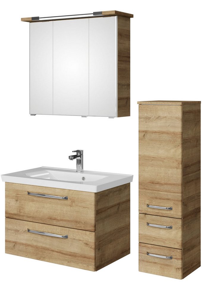 Saphir Badmöbel-Set Badmöbel-Set Trentino 3-tlg Mineralmarmorwaschtisch,LED-Spiegelschrank, (4-St), Badezimmer-Set mit Midischrank inkl. Türdämpfer von Saphir