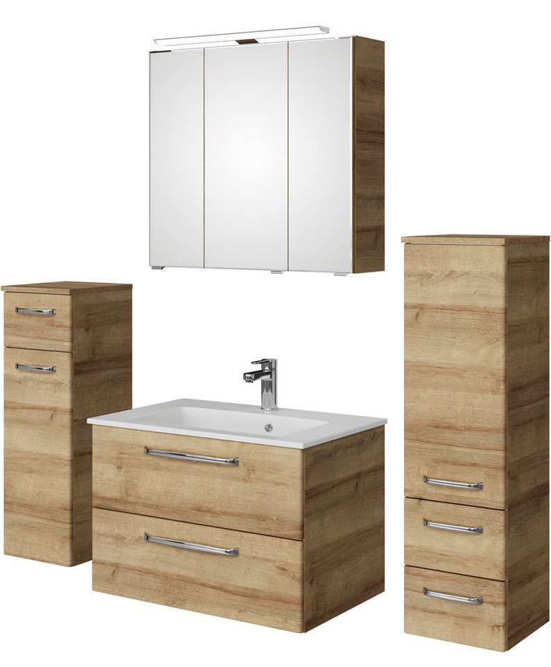 Saphir Badmöbel-Set Badmöbel-Set Trentino 4-tlg Mineralmarmorwaschtisch,LED-Spiegelschrank, (5-St), Badezimmer-Set mit Midischrank und Unterschrank inkl. Türdämpfer von Saphir