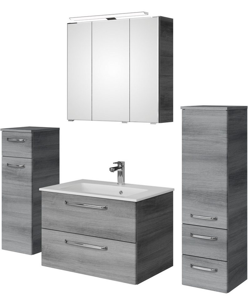Saphir Badmöbel-Set Badmöbel-Set Trentino 4-tlg Mineralmarmorwaschtisch,LED-Spiegelschrank, (5-St), Badezimmer-Set mit Midischrank und Unterschrank inkl. Türdämpfer von Saphir