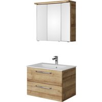 Saphir Badmöbel-Set "Trentino 2-teilig Mineralmarmor-Waschtisch mit LED-Spiegelschrank", (3 St.), Badmöbel-Set 77cm breit, inkl. Türdämpfer, 3 Türen, 2 Auszügen von Saphir