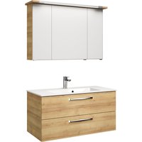 Saphir Badmöbel-Set "Trentino 2-tlg Mineralmarmor-Waschtisch, Spiegelschrank mit LED-Profil", (3 St.), Badmöbel-Set 107cm breit, inkl. Türdämpfer, 3 Türen, 2 Auszügen von Saphir