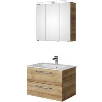 Saphir Badmöbel-Set "Trentino 2-tlg Mineralmarmor-Waschtisch,Spiegelschrank mit LED-Leuchte", (3 St.), Badmöbel-Set 77cm breit, inkl. Türdämpfer, 3 Türen, 2 Auszügen von Saphir
