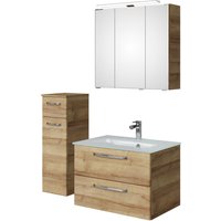 Saphir Badmöbel-Set "Badmöbel-Set Trentino 3-teilig Glas-Waschtisch mit LED-Spiegelschrank", (4 St.), Badezimmer-Set mit Unterschrank inkl. Türdämpfer von Saphir