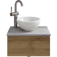 Saphir Waschtisch "Serie 6915 Waschschale mit Unterschrank für Gästebad, Gäste WC" Keramik-Aufsatzbecken, Waschtischplatte, Waschtischunterschrank, 3 Stk. tlg. 51 cm breit, 1 Tür, Waschtischplatte, kleine Bäder, ohne Armatur von Saphir