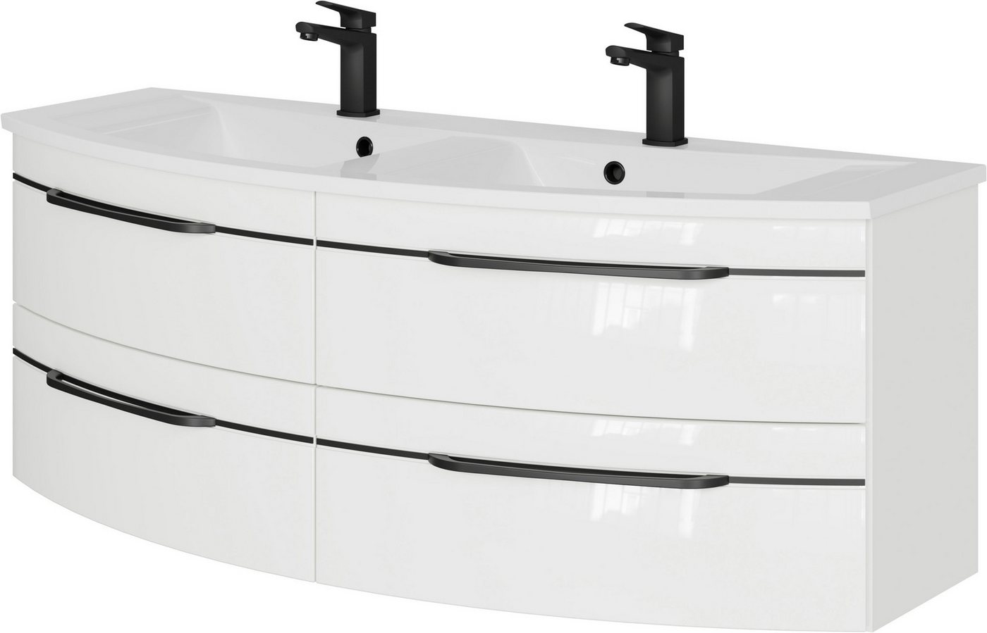 Saphir Waschtisch Serie 7045 Mineralmarmor-Waschtisch und Unterschrank, 131 cm breit, Doppel-Waschplatz mit 4 Schubladen, Badmöbel Set mit Waschtisch von Saphir