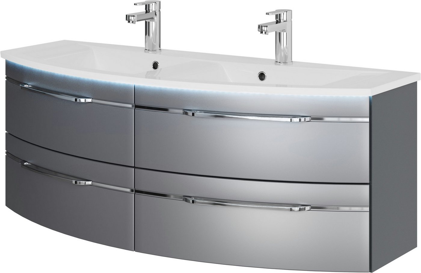 Saphir Waschtisch Serie 7045 Mineralmarmor-Waschtisch und Unterschrank, 131 cm breit, Doppel-Waschplatz mit 4 Schubladen, Badmöbel Set mit Waschtisch von Saphir