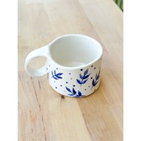 Blaue Blätter Keramik Handgemachte Becher Handwerk Geschenk Idee Kaffeetasse Für Sie Einzigartiges Personalisiertes Geburtstag Jubiläum von SaphroniaHandmades