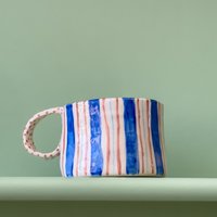 Blaue Streifen Keramik Handgemachte Becher Handwerk Geschenkidee Kaffeetasse Geschenk Für Sie Einzigartige Personalisierte Geburtstag Jahrestag von SaphroniaHandmades