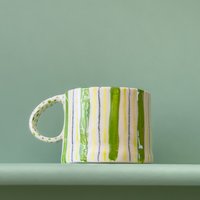 Grüne Streifen Keramik Handgemachte Becher Handwerk Geschenkidee Kaffeetasse Geschenk Für Sie Einzigartige Personalisierte Geburtstag Jahrestag von SaphroniaHandmades