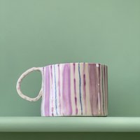 Lila Streifen Keramik Handgemachte Becher Handwerk Geschenkidee Kaffeetasse Geschenk Für Sie Einzigartige Personalisierte Geburtstag Jahrestag von SaphroniaHandmades