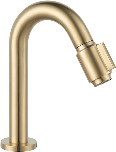 Saqu Essential 2.0 Kaltwasserhahn - 19 cm Hoher Waschtischarmatur - Messing - Mit Rosetten - Gold - Waschbecken - Armatur - Für Gäste WC von Saqu