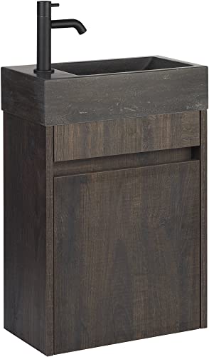 Saqu Florence Gäste WC Waschbecken mit Unterschrank Vormontiert - in Schlossbraun mit Natursteinwaschbecken Links - Kleines Gäste WC Bad Möbel mit Waschtisch Saqu Florence Gäste WC Waschbecken mit Unterschrank Vormontiert - in Schlossbraun mit Natursteinwaschbecken Links - Kleines Gäste WC Bad Möbel mit Waschtisch von Saqu