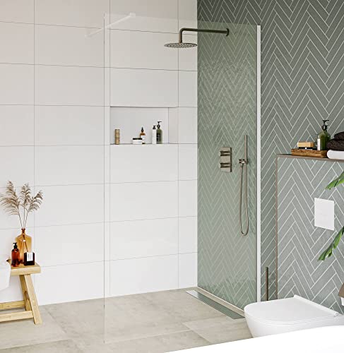 Saqu Modulo Duschwand inkl. Antikalk 100x210 cm - Walk in Dusche mit Stabilisator - NANO Glas Duschtrennwand Badewanne Duschwand matt weiß von Saqu