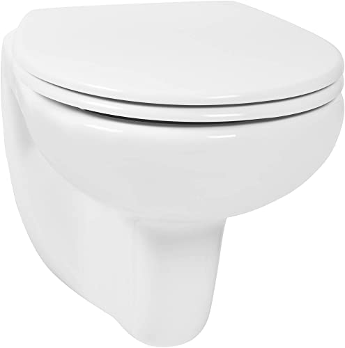 Saqu Trade 1-Pack Hänge-WC mit Tiefspül inkl. WC-Sitz mit Quickrelease Weiß - Wand-WC - Keramik von Saqu