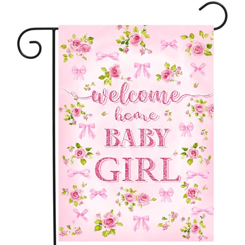 Welcome Home Baby Mädchen Gartenflagge It's a Girl Hofschild Babyparty Draußen Banner Geburt Ankündigung Neugeborenes Geschlecht Enthüllung Rosa Schleife Dekorative Flagge 30,5 x 45,7 cm doppelseitig Welcome Home Baby Mädchen Gartenflagge It's a Girl Hofschild Babyparty Draußen Banner Geburt Ankündigung Neugeborenes Geschlecht Enthüllung Rosa Schleife Dekorative Flagge 30,5 x 45,7 cm doppelseitig von Sara