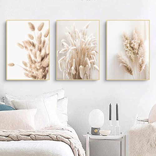 3er Poster Set Wandbilder Boho Pampasgras, Beige Poster Set, Rahmen Kunstposter, Poster Vintage, Boho Wanddeko für Schlafzimmer und Wohnzimmer (B,50x70cm) von Sarah Duke