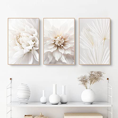 3er Poster Set Weiß Rose Blume Bilder, Moderne Leinwandbilder, Ohne Rahmen Wandbilder, Boho Bilder Set Wanddeko für Wohnzimmer Schlafzimmer (30x40cm) von Sarah Duke