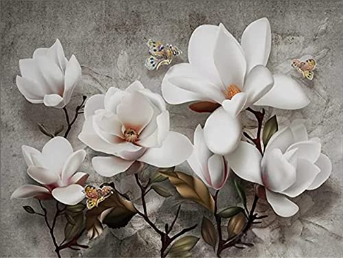 Diamant Malerei Bilder Magnolie, Full Round Drill Diamond Malen Nach Zahlen, Schmetterling Blumen Strass Stickerei, Kunsthandwerk für Home Wall Decor (40 x 30 cm) von Sarah Duke