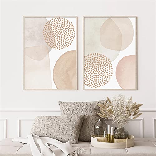 Sarah Duke 2er Abstrakt Poster Set, Beige Geometrie Leinwandbilder, Ohne Rahmen Wandbilder, Boho Wanddeko für Schlafzimmer und Wohnzimmer (50 x 70 cm) von Sarah Duke