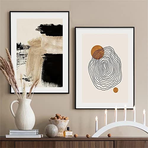 Sarah Duke 2er Abstrakt Poster Set, Moderne Schwarze Geometrie Leinwandbilder, Ohne Rahmen Wandbilder, Boho Wanddeko Wandposter für Wohnzimmer Schlafzimmer (50x70cm) von Sarah Duke