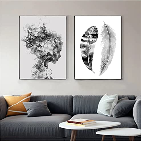 Sarah Duke 2er Moderne Poster Set Schwarz Feather Wandbilder Wohnzimmer Bilder Set Leinwandbilder Wandposter OHNE Rahmen Schlafzimmer Decor (50x70 cm) von Sarah Duke